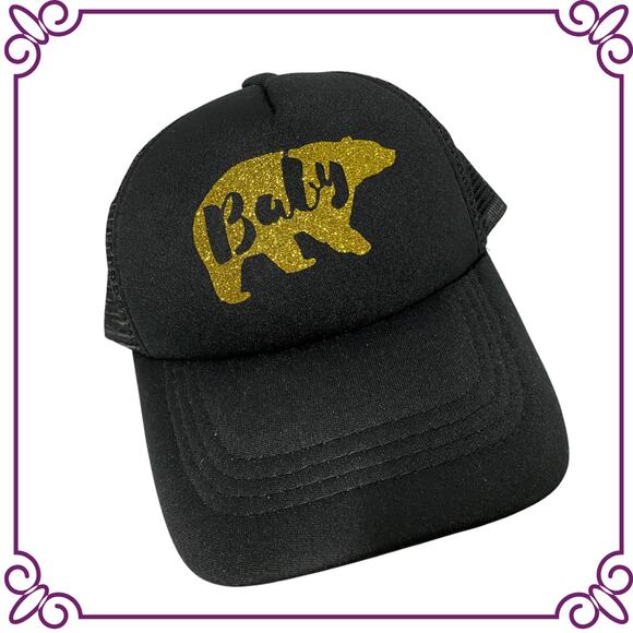 One Baby Trucker Hat California Bear Black with Gold Image NEW - Picture 1 of 6